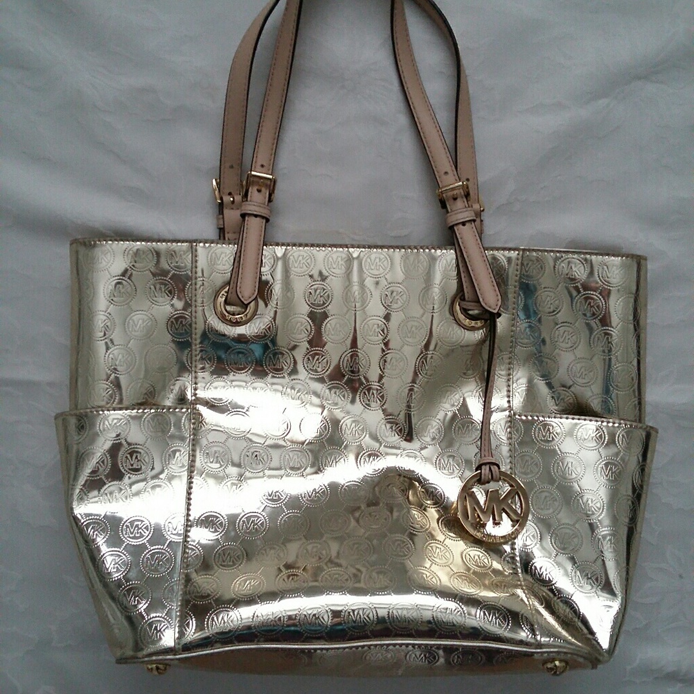Michael Kors Golden Metallic Mirror Mk Logo Large Bag